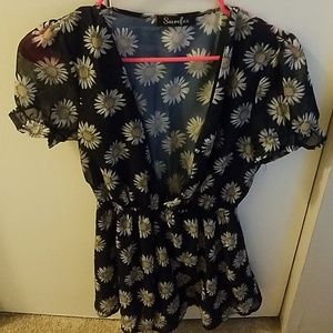 Navy and white floral romper